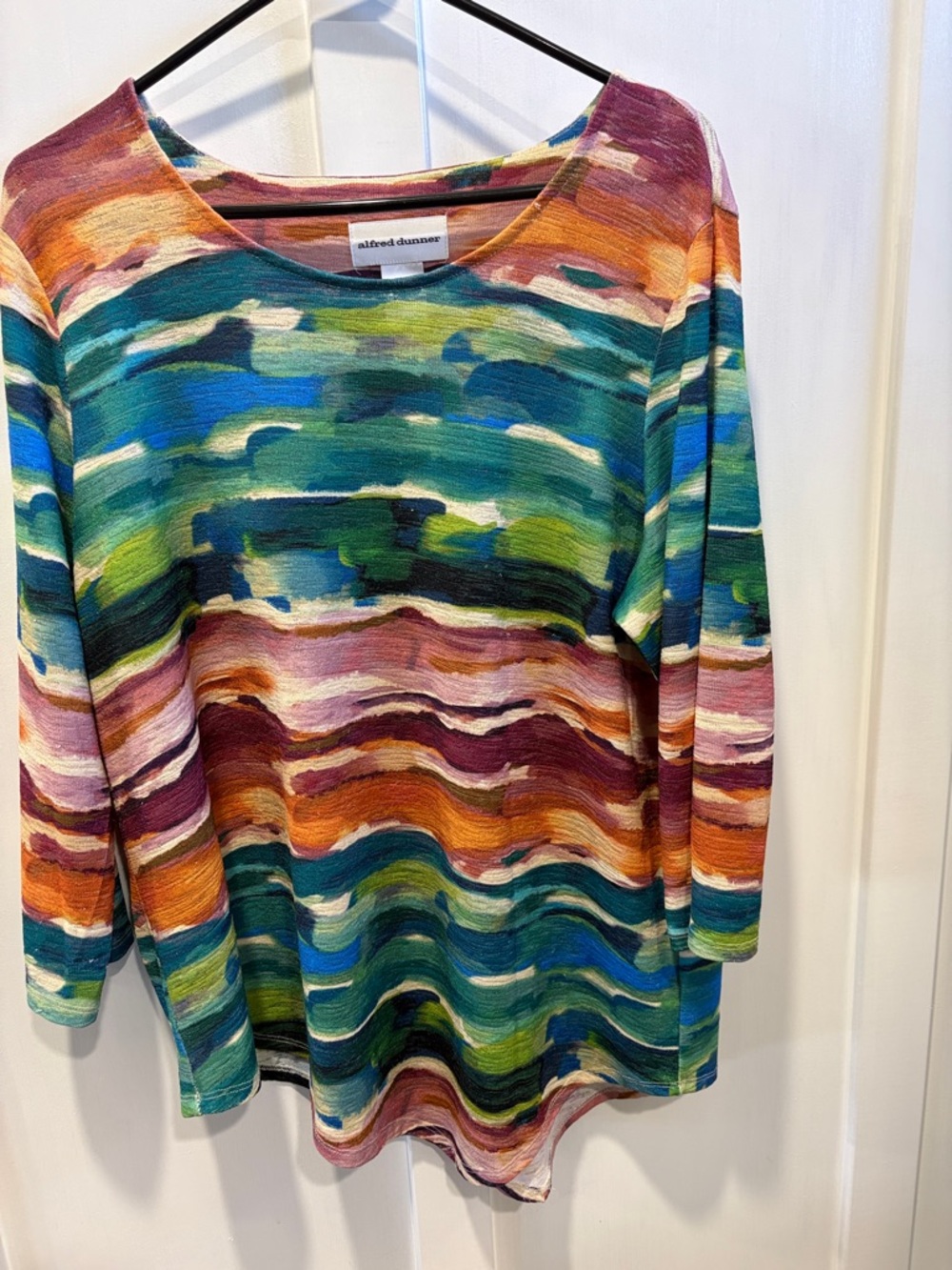 Alfred Dunner Multicolor Wave-Print Top - Green, Blue, Purple, Orange